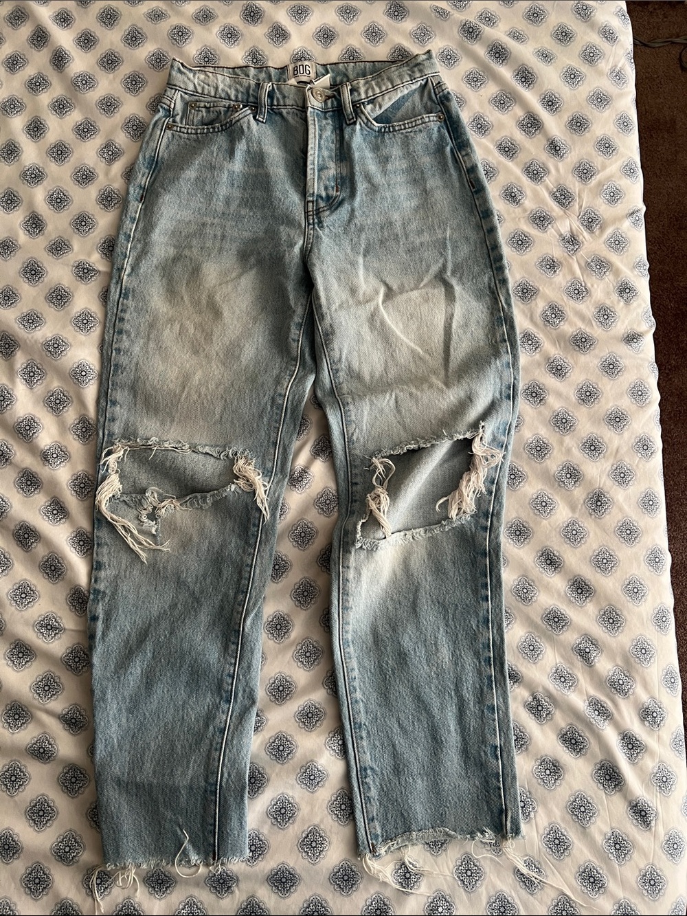 BDG Light Blue Distressed Straight Jeans